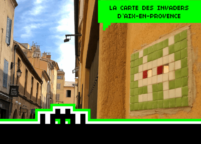 Partez chasser les mosaïques d’Invader à Aix-en-Provence avec notre carte gratuite.
