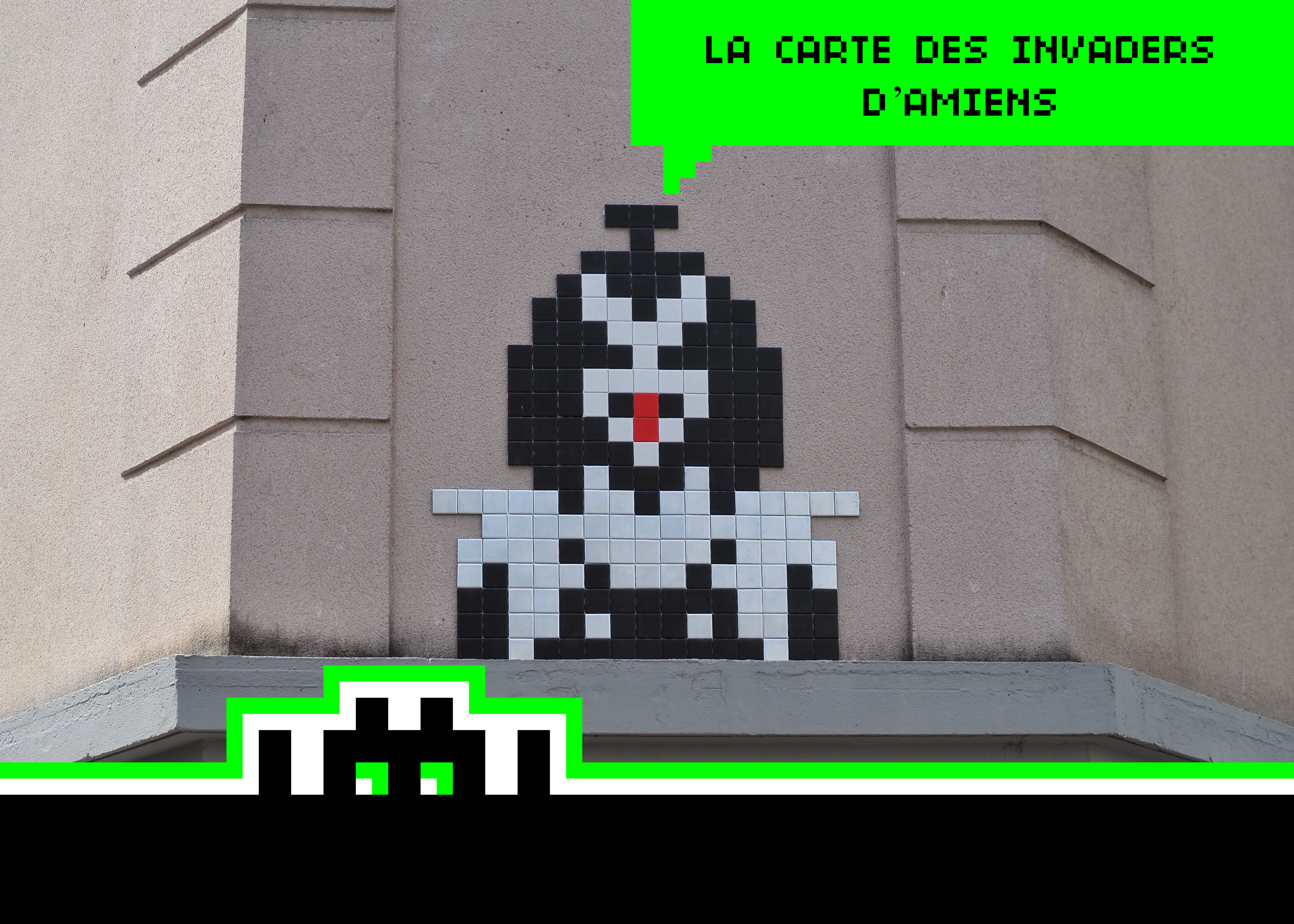 Partez chasser les mosaïques d’Invader à Amiens avec notre carte gratuite.