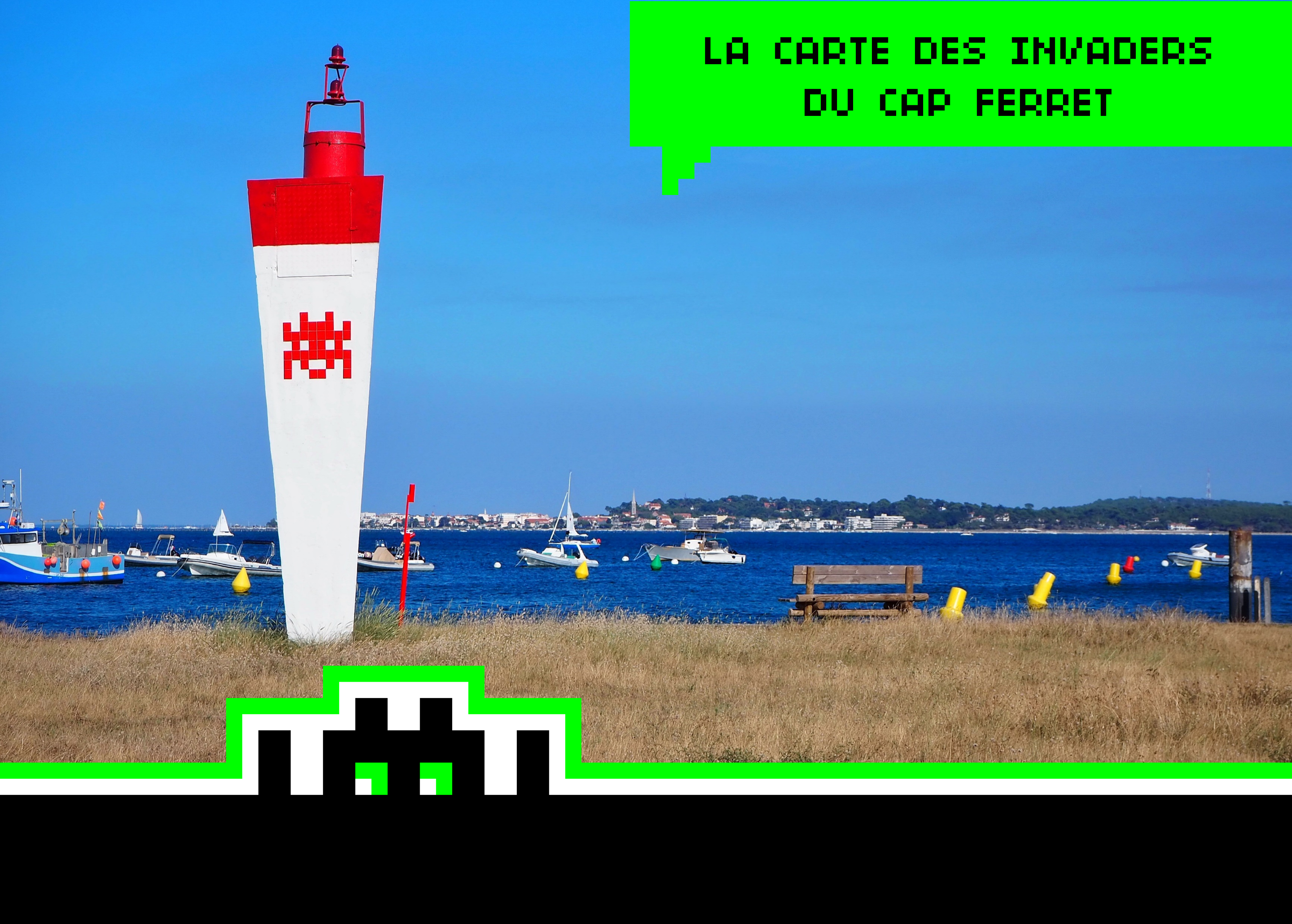 Partez chasser les mosaïques d’Invader au Cap Ferret avec notre carte gratuite.