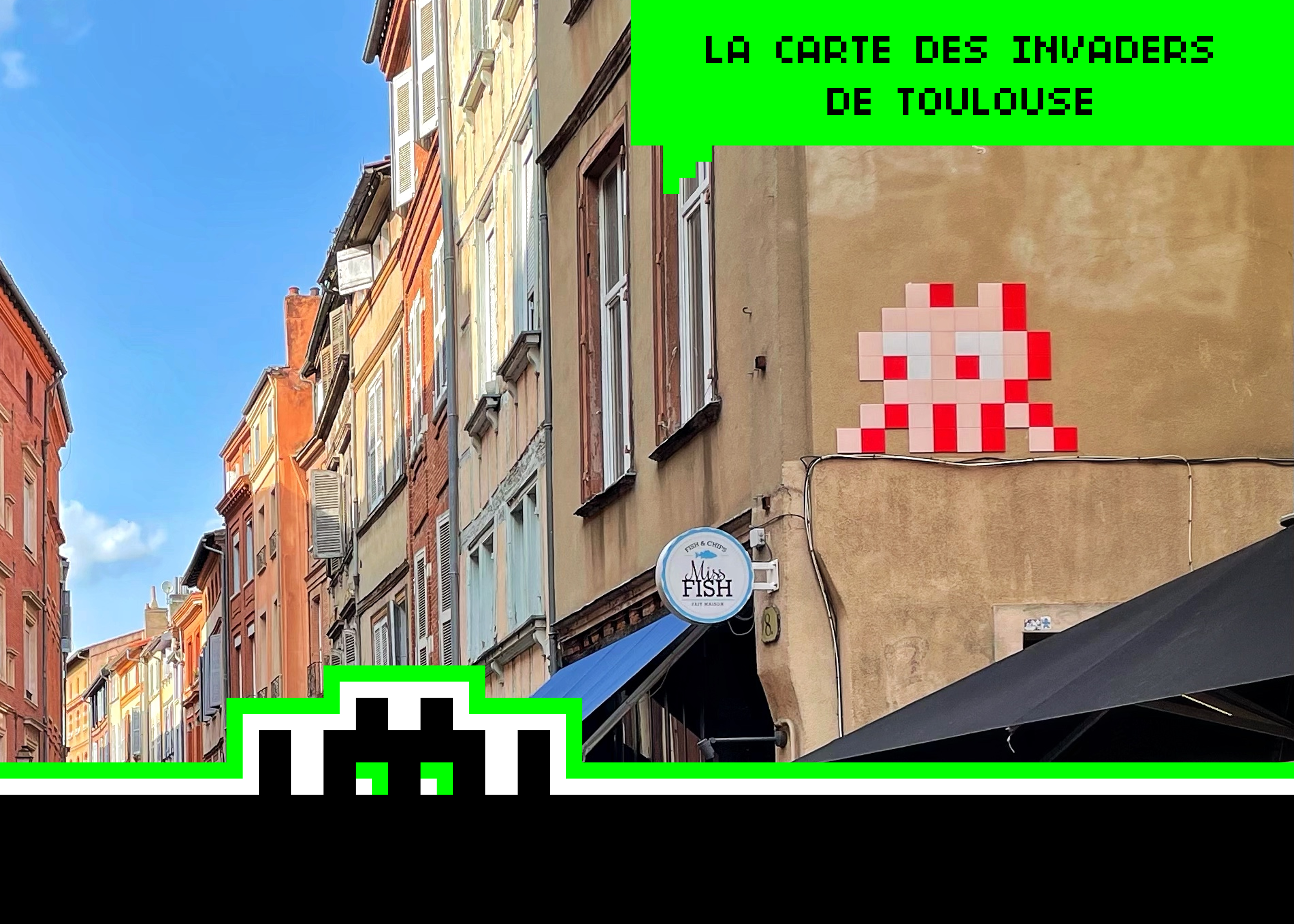 Partez chasser les mosaïques d’Invader à Toulouse avec notre carte gratuite.